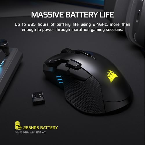 Corsair IRONCLAW Wireless SE Gaming Mouse – 26,000 DPI, Ergonomic Design for Larger Hands, 10 Programmable Buttons, for MOBA, FPS, MMO – Black