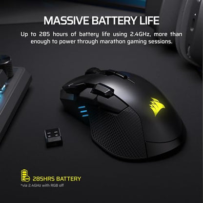 Corsair IRONCLAW Wireless SE Gaming Mouse – 26,000 DPI, Ergonomic Design for Larger Hands, 10 Programmable Buttons, for MOBA, FPS, MMO – Black