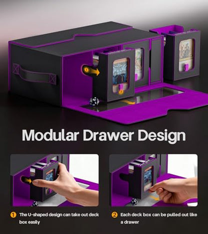Kabinka MTG Commander Deck Box, 6-Deck Modular Card Case with 100 PCS Card Sleeves, Dice Tray - Holds 600+ Double-Sleeved Cards, 35PT Magnetic Holders for TCG/EDH (Black Purple) - color: Black Purple