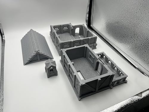 Hautico Town Building Terrain Set for 28mm Tabletop Miniature Wargames, Compatible with DND, 3D Printed and Paintable (Little Town Two-Floor House)