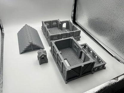 Hautico Town Building Terrain Set for 28mm Tabletop Miniature Wargames, Compatible with DND, 3D Printed and Paintable (Little Town Two-Floor House)