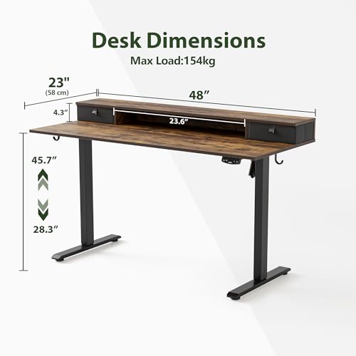 Agilestic 48 x 24 Inches Electric Standing Desk with 2 Storage Drawers, Adjustable Height Sit and Stand Computer Table with Splice Board, Rustic Brown - color: Rustic Brown, size: 48 x 24 Inches with 2 drawers