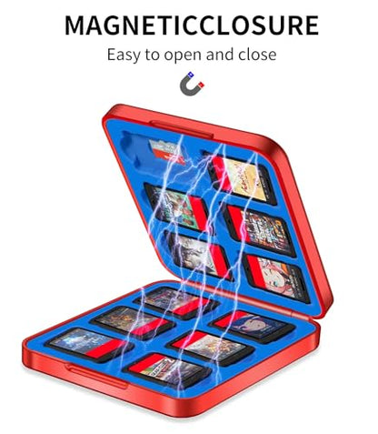 Switch Game Case Holder - 2 Pack Mini Game Organizer Small Portable Traveler Gift Accessories with 24 Cartridge Slots and 24 Micro SD Card Storage, Magnetic Closure, Hard Shell and Soft Lining