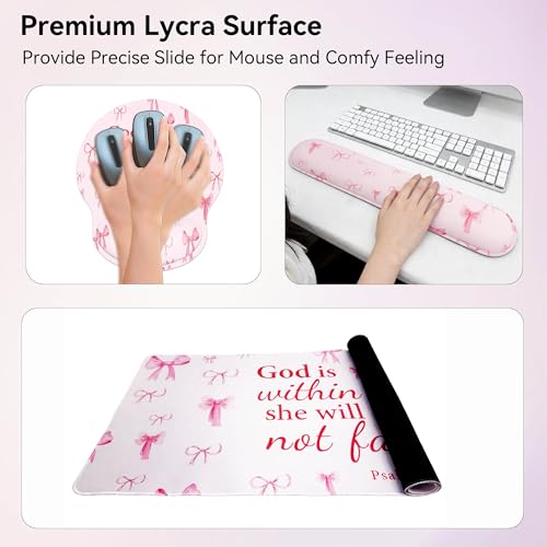 Desk Mat Set + Keyboard and Mouse Pad with Wrist Rest Support,4-in-1 Large Mousepad Computer Mats for Desktop Home & Office-Pink Bowtie - color: D4-Pink Bow Tie