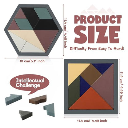 Yunsailing 3 Pack Large Wooden Blocks Puzzles Hexagon Tangram Puzzle Wooden Russian Brain Puzzles for Adult Challenge Teasers Geometric Jigsaw Logic Iq STEM Educational Gift Graduation(Stylish) - style: Stylish