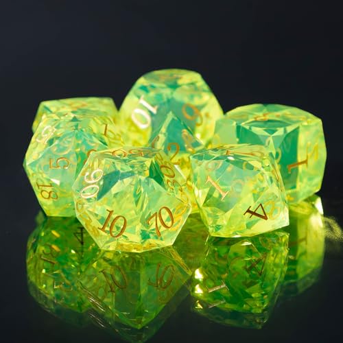 Resin DND Dice Set, 7 Pieces Handmade Sharp Edge Polyhedral Dice for Role Playing Game, Dice Accessory for D&D RPG Players and Starters d4 d6 d8 d10 d12 d20 with Gift Box (Yellow) - color: Yellow