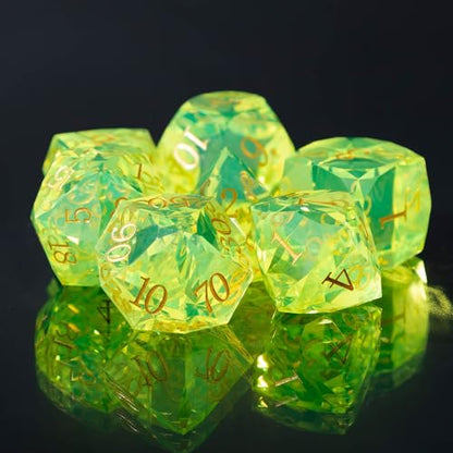 Resin DND Dice Set, 7 Pieces Handmade Sharp Edge Polyhedral Dice for Role Playing Game, Dice Accessory for D&D RPG Players and Starters d4 d6 d8 d10 d12 d20 with Gift Box (Yellow) - color: Yellow