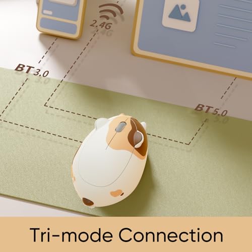 Akko Cat 테마 무선 게이밍 마우스 Calico Cat, 트라이모드 마우스 BT3.0/BT5.0/2.4G, 컴퓨터/노트북/데스크톱/PC용 귀여운 광학 무선 만화 마우스, 맥/윈도우와 호환 - color: Calico Cat