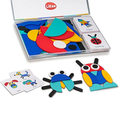 LiKee Wooden Shape Puzzle, 36 Blocks & 60 Cards, Montessori Toy for Kids 3+