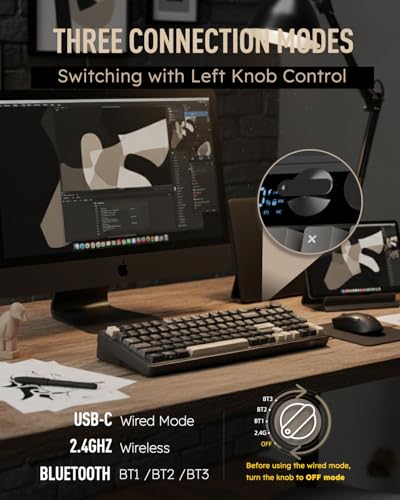 RK ROYAL KLUDGE M100 Wireless Mechanical Keyboard with Screen & Knob, Black | Bluetooth/2.4G/USB RGB Gaming Keyboard with Number Pad, Gasket Mount PC Game Keyboards, Full Size Hot Swappable Cream Switch - color: Black