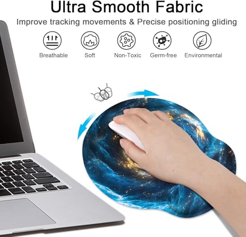 Ergonomic Mouse Pad Set with Wrist Rest, Galaxy Space | Blue Black Non-Slip Rubber Base Wrist Cushion Support and Coasters Mousepad with Wrist Support for Computer Keyboard - color: Blue Black Galaxy