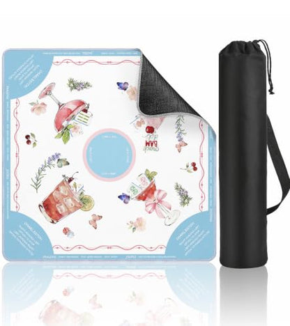Travel Mahjong Mat Table with Rules Mah Jong Mat Neoprene Chinoiserie Floral Majong Learning Mat Instructions Mahjong Gifts Women Unique Non-Slip Rubber Pad, 21" x 21", Cocktail - color: Cocktail, size: 21" x 21"