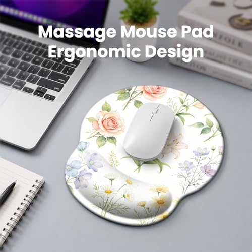 Mouse pad with Wrist Rest,Relieving Pain Memory Foam Computer pad, Ergonomic Desktop Mouse, Silicone Material Mouse pad, with Non-Slip PU Base (Flower) - color: Flower