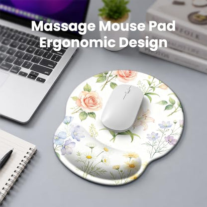 Mouse pad with Wrist Rest,Relieving Pain Memory Foam Computer pad, Ergonomic Desktop Mouse, Silicone Material Mouse pad, with Non-Slip PU Base (Flower) - color: Flower
