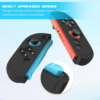 Switch 2 Controller Handle Silicone Case, Frosted Switch 2 2025 Protective Cover for Left and Right Grip Controller and 2 Thump Caps, [2 Pieces] Soft Replacement Shell - Black - color: Black-Black