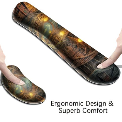 Desk Mat, Large Gaming Mouse Pad with Wrist Rest, 4 in1 XXL Mouse pad+Keyboard Wrist Rest+Mouse Pad Wrist Support+Cup Coaster Set, Ergonomic Desk Pad for Home Office, Trees Library - color: Trees Library