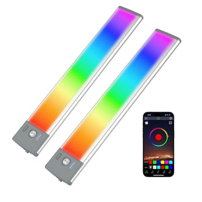 LEPOTEC Wall Lights, 10" Under Cabinet Lighting with Music Sync, 2200mAh Rechargeable Wireless Motion Sensor Gaming Light Bar, TV Backlighting with App Control for Kitchen, Bedroom, Hallways, Closets - size: 2 pack