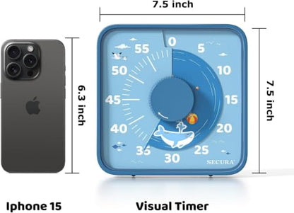Secura 7.5-Inch 60-Minute Visual Timer for Kids, Magnetic Timer (Blue) - color: Blue