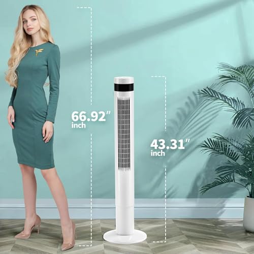 Antarctic Star Tower Fan, 42INCH, WHITE | 85°Oscillating, Quiet Cooling 12H Timer Remote Control Bladeless 3 Speeds Wind 3 Modes - color: White, size: 42 Inch