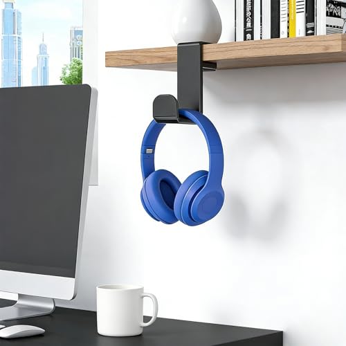 Under Desk Headphone Hanger & Cable Clip, Adjustable Clamp On Headset Stand Holder 360 Swivel, Gaming Setup Accessories for PC Gamers, Multi-Purpose Hook for Bags & Office Organization