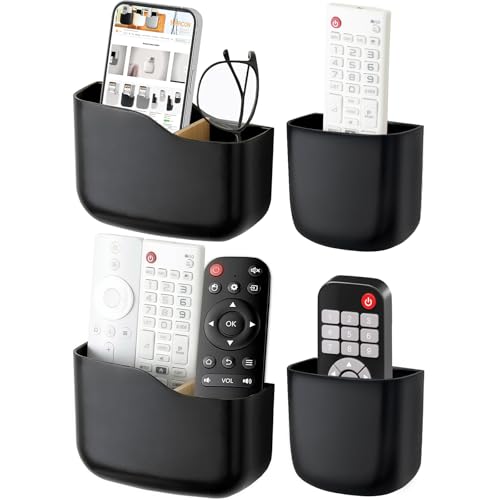 Remote Holder Wall Mount TV FAN Remote Control Holder Bedside Caddy Wall Organizer Phone Holder for Office Adhesive Media Player Controller Holder Box Tray Home Desk Nightstand 2 BIG 2 SMALL BLACK - color: 2BIG2SAMLL BLACK