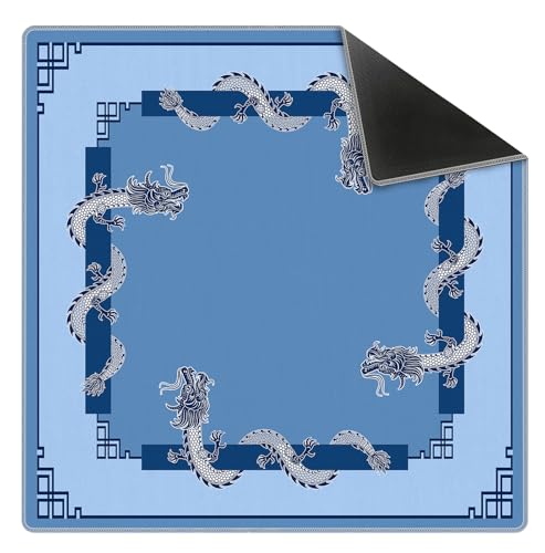 Vintage Blue Chinese Dragon Mahjong Mat 31.5" x 31.5",Oriental Chinoiserie Non-Slip Noise Reduction Mahjong Table Cover Accessories Supplies for Dominoes Poker Card Board and Tile Games Gifts - color: Vintage Blue Chinese Dragon