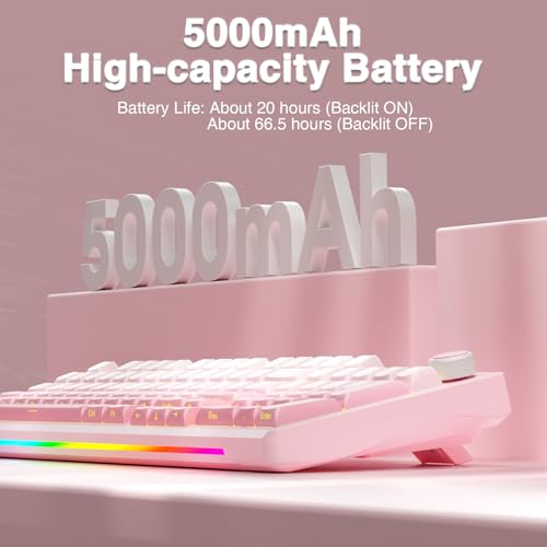 AULA S98 Pro Wireless Mechanical Keyboard with Screen & Knob,2.4GHz/USB-C/BT5.0 Hot Swappable Pink Creamy Keyboard,Pre-lubed Linear Switches,Side Printed PBT Keycaps,RGB Backlit Gaming Keyboards - color: Side Printed Pink