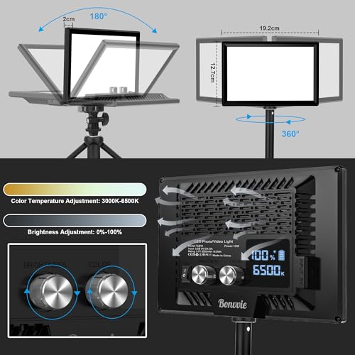 15W Rechargeable LED Video Light Kit, 9” Camera Light with 5000mAh Li-ion Battery, 3000-6500K CRI 97+ Bi-Color Soft Photo Lighting for Studio & Outdoor Photography Vlog Zoom Calls Live Stream