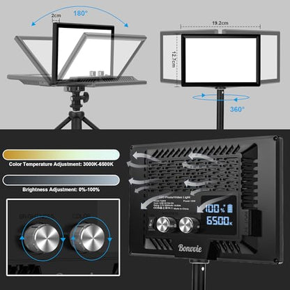 15W Rechargeable LED Video Light Kit, 9” Camera Light with 5000mAh Li-ion Battery, 3000-6500K CRI 97+ Bi-Color Soft Photo Lighting for Studio & Outdoor Photography Vlog Zoom Calls Live Stream
