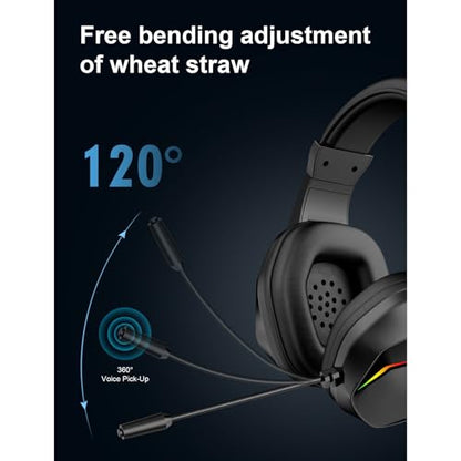 Noise Cancelling Headset Gaming Headset with Microphone USB Wired Headphones with 7.1 Surround Sound RGB Lighting for PC Computer Gaming and Online Classes - color: Black