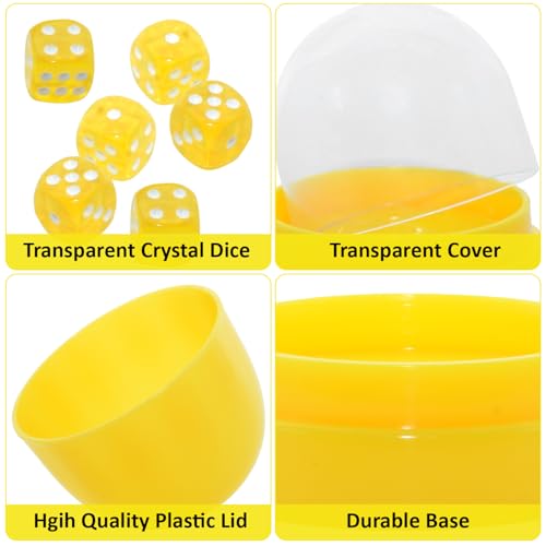 Dice Shaker Cups with Clear Lids, 2 Pack, 12 Dice, Red and Yellow | Two compact dice shaker cups keep rolls visible and contained, with clear lids, 12 dice, and easy-to-sort red/yellow sets. - color: Red & Yellow