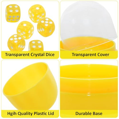 Dice Shaker Cups with Clear Lids, 2 Pack, 12 Dice, Red and Yellow | Two compact dice shaker cups keep rolls visible and contained, with clear lids, 12 dice, and easy-to-sort red/yellow sets. - color: Red & Yellow