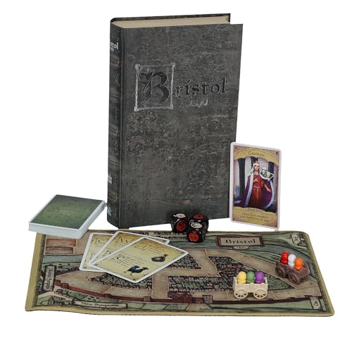 Facade Games Bristol 1350 Board Game, Strategy & Deceit for 1-9 Players | Ages 14 and Up, Solo & Party Play, Social Deduction Game, 9 Character Cards & Custom Dice - style: Bristol 1350