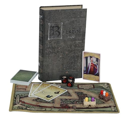 Facade Games Bristol 1350 Board Game, Strategy & Deceit for 1-9 Players | Ages 14 and Up, Solo & Party Play, Social Deduction Game, 9 Character Cards & Custom Dice - style: Bristol 1350