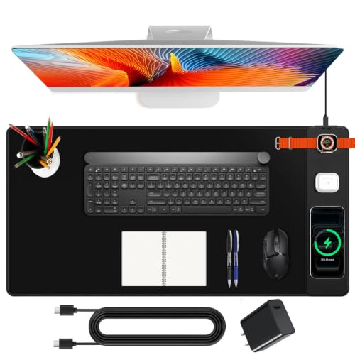Mouse Pad with Magnetic Wireless Charging, Large Desk Mat, Non-Slip Mouse Mat, Keyboard Pad for Gaming, Desk, Office, PC - color: Black-Right Magnetic 3-C-31.5x15.8"w/ Wall Charger
