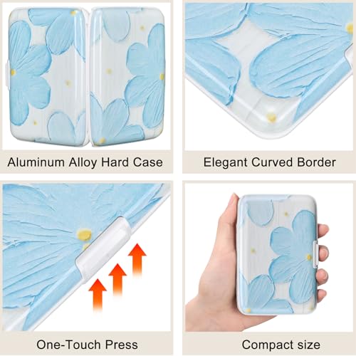 Mini RFID Aluminum Wallet Credit Cards Holder Business Card Case Metal ID Case for Men Women(Cerulean Flower) - color: Cerulean Flower