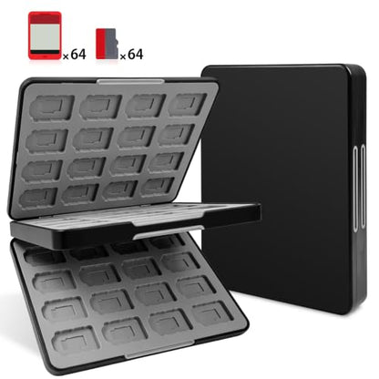 ONETIAOLONG Switch Game Case Holder for Switch 2 & OLED & Lite with 64 Cartridge Slots and 64 Micro SD Card Storage with Magnetic Closure,Protective Hard Shell for Easy carrying (Black, 64-slots) - size: 64-slots