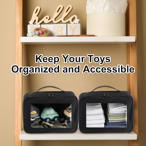 Abbylike 8 Pack Toys Storage Bags with Handle and Clear PVC Window, Classic Bricks Building Set Organization Bags, Car Toy Traveling Carrying Case for Puzzles Board Games Building Blocks (Black) - color: Black