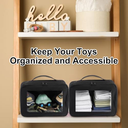 Abbylike 8 Pack Toys Storage Bags with Handle and Clear PVC Window, Classic Bricks Building Set Organization Bags, Car Toy Traveling Carrying Case for Puzzles Board Games Building Blocks (Black) - color: Black