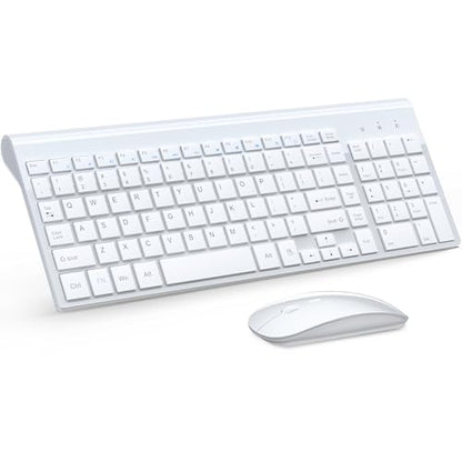Wireless Keyboard and Mouse Ultra Slim Combo, TopMate 2.4G Silent Compact USB 2400DPI Mouse and Scissor Switch Keyboard Set with Cover, Batteries Included, for PC/Laptop/Windows/Mac - White - color: White