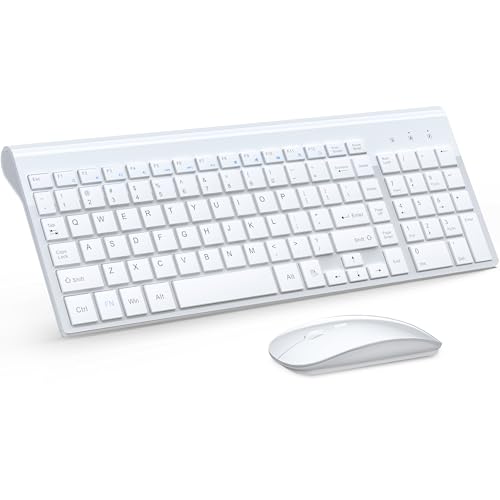 Wireless Keyboard and Mouse Ultra Slim Combo, TopMate 2.4G Silent Compact USB 2400DPI Mouse and Scissor Switch Keyboard Set with Cover, Batteries Included, for PC/Laptop/Windows/Mac - White - color: White