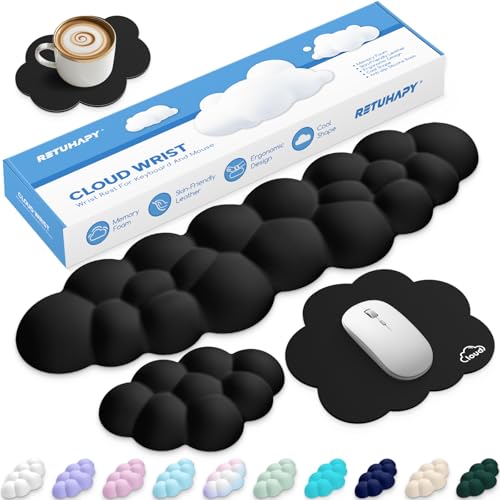 Cloud Wrist Rest Keyboard Cushion, 4-in-1 Ergonomic Cloud Keyboard Wrist Rest and Mouse Pad Set with Memory Foam Arm Support for Palm, Cute Desk Accessory for PC Gaming Setup, Black - color: 05 Black, size: Full Size