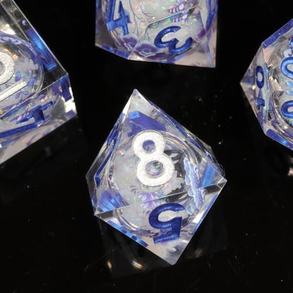 DND Polyhedral Resin Dice Set, 7 Pcs for Dungeons and Dragons RPG Table Games, Sharp Edge, D4 D6 D8 D10 D12 D20 - color: Starlit Ice