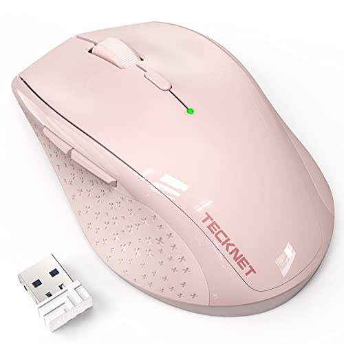 TECKNET 2.4G Wireless Mouse, 4800 DPI Ergonomic Computer Mouse, USB, Pink | Mouse for Laptop with USB Receiver, 6 Adjustable DPI, Quiet Click, 30-Month Battery, 6 Button, Portable for PC Chromebook Mac - color: Pink