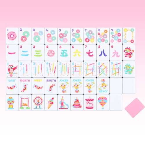 160 Pink American Printed Mahjong Game Set with Carrying Bag and Accessories, 1.2’’ Mahjong Tile Set - style: 2-Pink