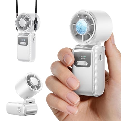 Portable Mini Handheld Fan, Small Hand Fan with Ice Cooler, 100 Speeds, 11Hrs Cooling Time, 20000 RPM Turbo Hand Held Fan for Travel, Outdoor, Beach & Makeup White - color: White