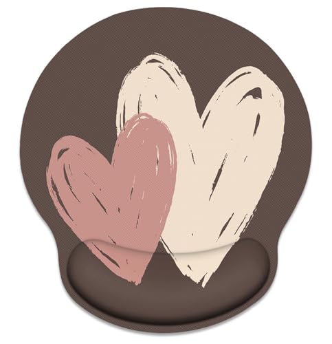 Britimes Ergonomic Mouse Pad with Wrist Support Brown Heart Pattern Non-Slip Rubber Base Mousepad for Home Office Gaming Working Computers Laptop Easy Typing & Pain Relief - color: Brown Heart Pattern
