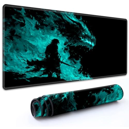 for MTG Playmat 24" x 14" with High Elastic Rubber Base Non-Slip Rubber Sole HD Printing for TCG Mat Magic Playmats MTG Game Mat, Blue Dragon Warrior - color: Blue Dragon Warrior, size: 24" x 14"