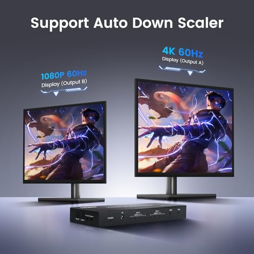 4K@60Hz HDMI Switch Splitter 4 in 2 Out w/Remote, Optical Audio and 3.5mm | HDMI Matrix Switch Supports Audio Extractor, Auto Downscaler, HDMI2.0, HDCP2.2 and 3D for PS5, Xbox, TV and Monitor