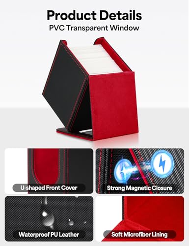MTG Commander Deck Box, MTG Card Box with See-Through Window, Magnetic Closure Holds 100+ Double-Sleeved Cards TCG Cards(Black&Red) - color: Black&Red